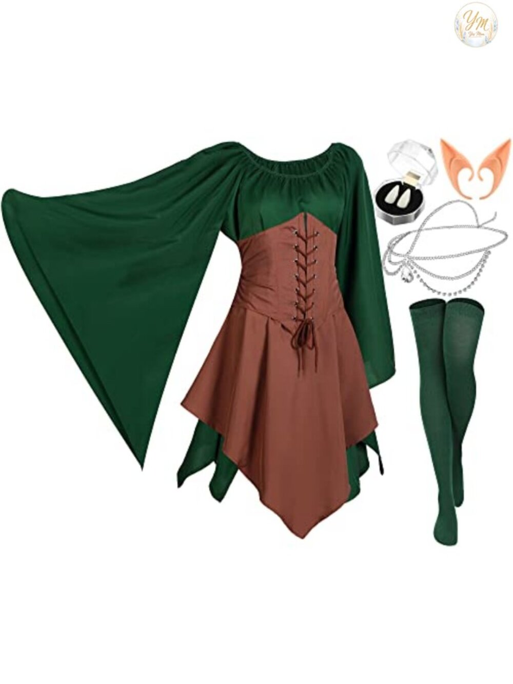Renaissance Medieval Costume Set with Latex Elf Ears & Tassel Headband